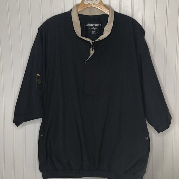 Dryjoys Footjoys Mens LG 1/2 Zip Snap Kangaroo Pocket Black Tan S/S Wind Shirt - Picture 1 of 16